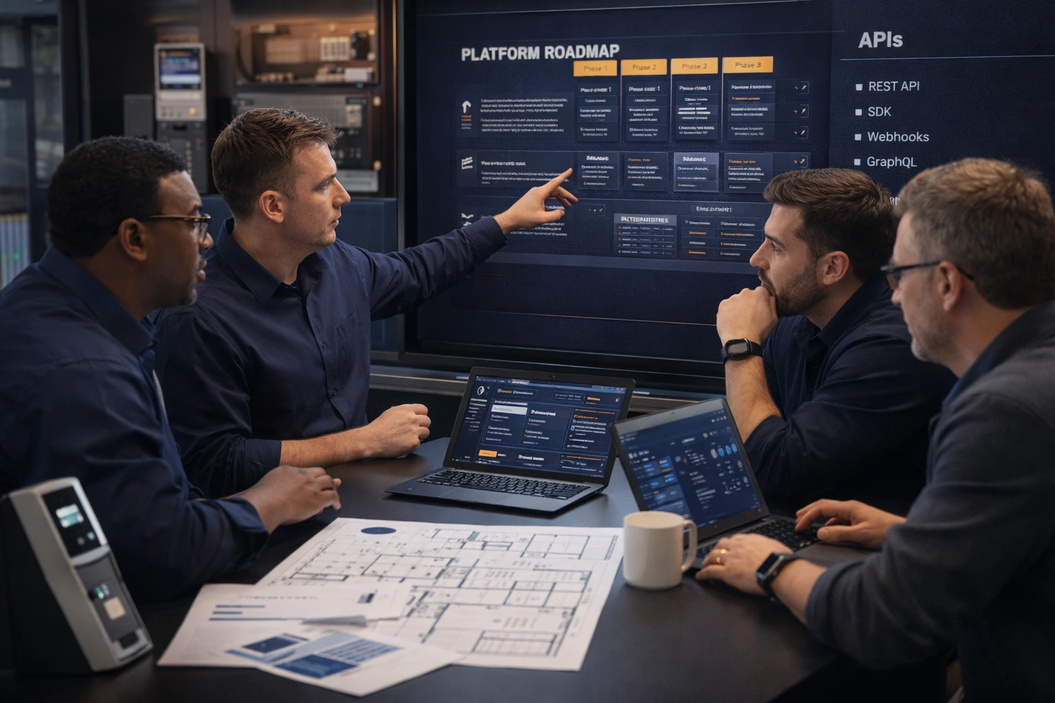 Equipo de producto de fabricante de control de acceso revisando integraciones